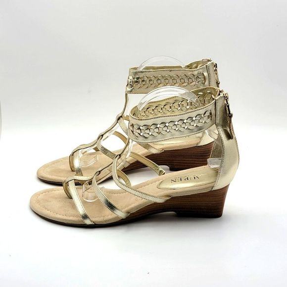 Lauren Ralph Lauren Gold Gladiator Sandals with Braided Ankle - Picture 3 of 6
